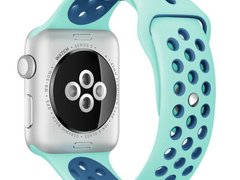 Curea iUni compatibila cu Apple Watch 1/2/3/4/5/6/7, 42mm, Silicon Sport, Turquoise/Blue